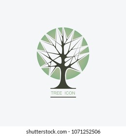 Simple graphical tree icon with space for text. Beautiful luxury oak illustraion. Vector template of a label. Logotype, Logo