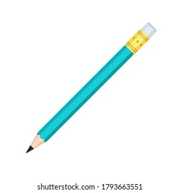 Simple graphite lead pencil in blue case with rubber eraser. Education, writing, school and office supplies collection. Vector flat style illustration isolated on white background 