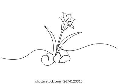 Hierba simple y flores de una línea de arte de contorno mínimo diseño de Vector
