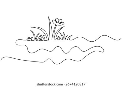 Hierba simple y flores de una línea de arte de contorno mínimo diseño de Vector

