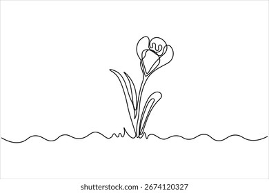 Simple grass and flowers one line art minimal outline vector design
