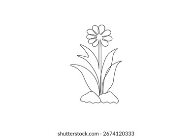 Hierba simple y flores de una línea de arte de contorno mínimo diseño de Vector
