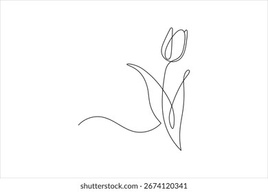 Hierba simple y flores de una línea de arte de contorno mínimo diseño de Vector
