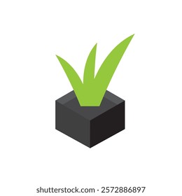 Simple grass icon vector on 3D box. Lawn care grass vector on white background.