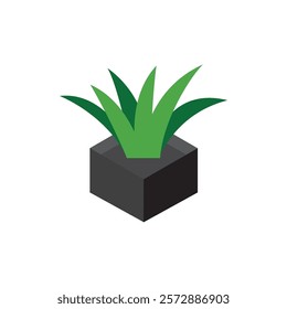 Simple grass icon vector on 3D box. Lawn care grass vector on white background.