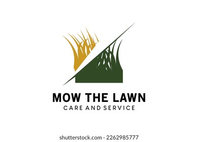 Simple grass mowing logo design for lawn care logo