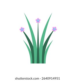 Simple Grass with Pink Flowers Clipart Illustration.