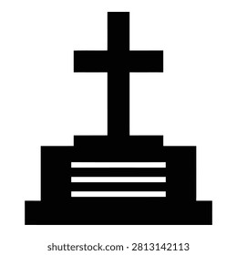 Simple gravestone with cross on top cemetery monument icon icon