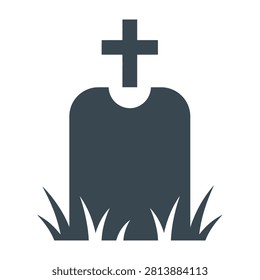 A simple gravestone icon featuring a christian cross symbol set in a grassy field. This minimalist burial marker is ideal for funeral services and memorial designs.