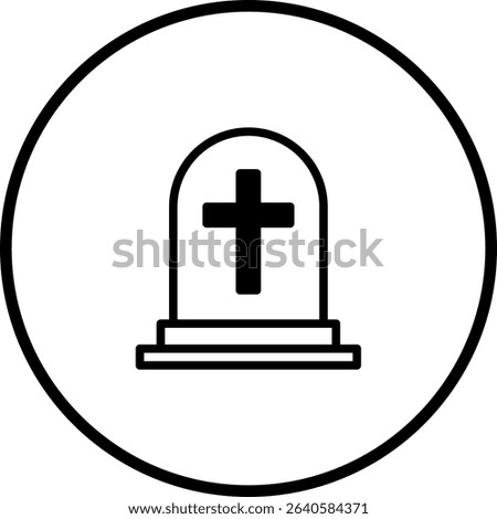 Simple graveyard icon illustration featuring tombstone with cross and circle border