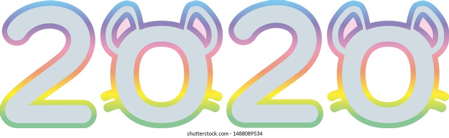 A simple gray 2020 silhouette with a rainbow border