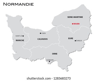 einfache graue Verwaltungskarte der neuen französischen Region normandie