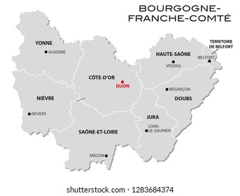 einfache graue Karte der neuen französischen Region Bourgogne-Franche-Comte