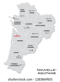 einfache graue Karte der neuen französischen Region Nouvelle-Aquitaine