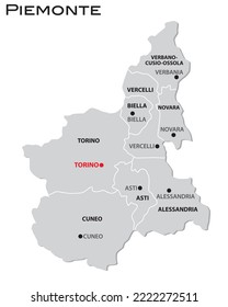 simple gray administrative map of Piedmont region of Italy