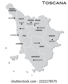 simple gray administrative map of Tuscany region of Italy