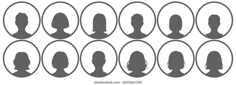 Ícones De Avatar Cinza Simples Que Representam Perfis Masculinos E Femininos.
