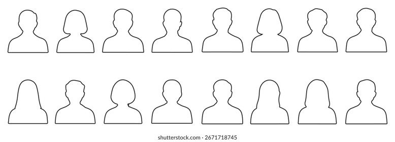 Einfache graue Avatar-Symbole, die männliche und weibliche Profile darstellen.