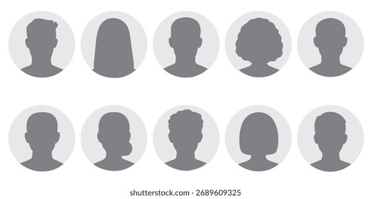 Ícones De Avatar Cinza Simples Que Representam Perfis Masculinos E Femininos.