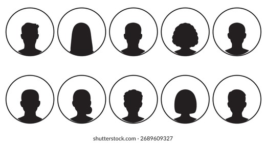 Simple Gray Avatar Icons Representing Male And Female Profiles.