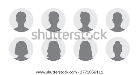 Simple Gray Avatar Icons Representing Male And Female Profiles.