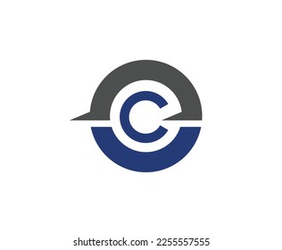Simple Gray Blue Letter Shape OC Logo Design Template