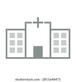 simple gray church building icon with cross and windows
