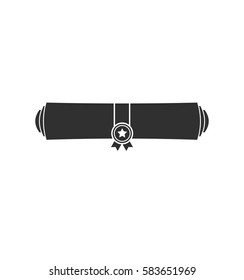 Simple gray diploma rolled scroll icon isolated on white background. Web site page and mobile app design element. Flat design for graphic design, logo, social media, UI, EPS10.