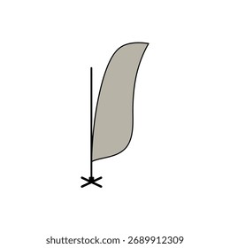 Ilustração simples de bandeira de pena cinza para publicidade ao ar livre e promoção de eventos, de pé em uma base transversal.