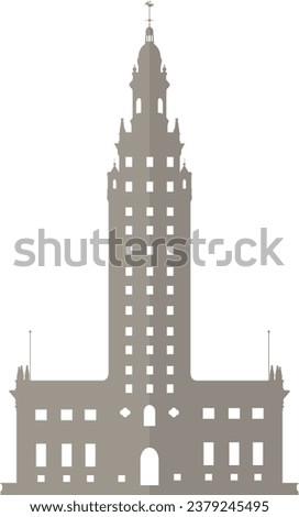 Simple gray flat drawing of the American historical landmark monument of the FREEDOM TOWER, MIAMI