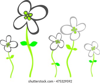 Simple gray flowers with four petals with green stems 1