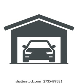 Simple gray garage with car parked inside garage door open icon