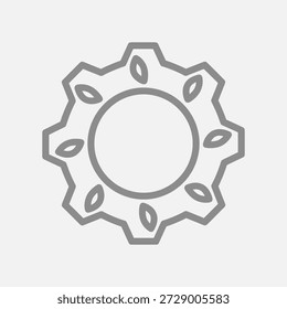 Simple gray gear icon with toothed edges and oval shapes on a white background, symbolizing machinery or mechanical components.
