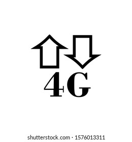 Simple gray icon of 4G text and arrows. Shadow and white background.