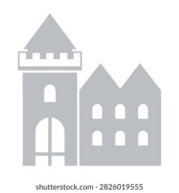 Simple gray illustration of castle tower and building architecture