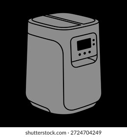 Simple gray illustration of a rice cooker with digital display and buttons on a black background