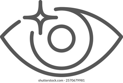 Simple gray line drawing of an eye featuring a sparkle, symbolizing good vision, health, and ophthalmology, set against a clean white background
