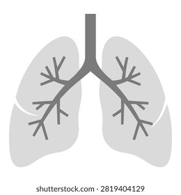Simple gray lungs icon showing trachea and bronchi on white background. Minimalist design suitable for medical, healthcare, and respiratory system presentations.