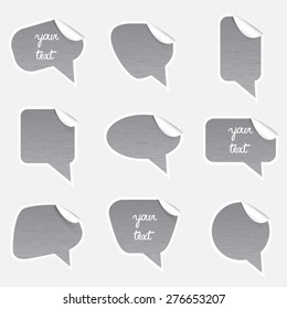 simple gray metal speak bubbles with symbols stickers eps10