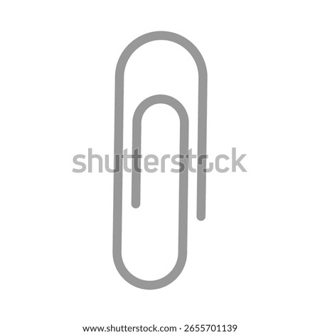 Simple Gray Paper Clip on a White Background, Isolated for Office Supplies