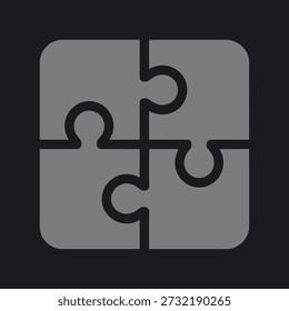 A simple gray puzzle with four pieces forming a square shape on a black background.