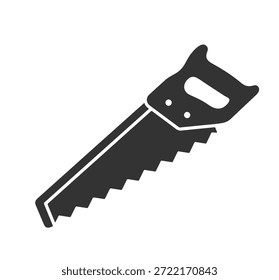 A simple gray saw icon on a black background