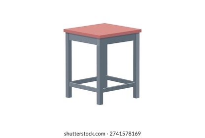 Simple gray stool with red square seat 3 D red seat