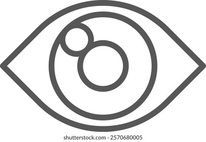 Simple gray stylized eye with double pupil is looking up representing vision, observation, security and surveillance in a minimalist and essential graphic style