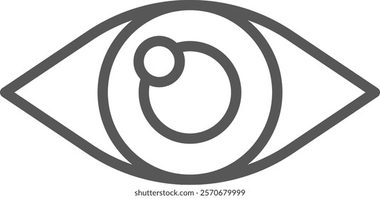 Simple gray stylized eye with light reflection looking right on white background representing concepts such as vision, sight, surveillance, and observation