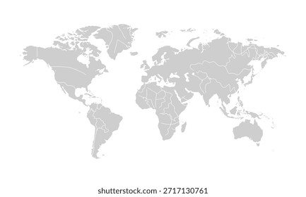 Una simple ilustración de mapa del mundo en tonos grises que muestra los continentes y las principales masas de tierra