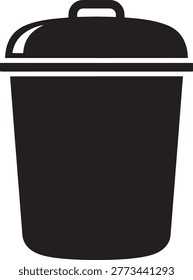 Simple gray trash can with lid and handle on white background