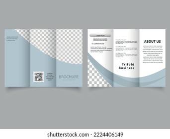 Simple gray trifold brochure with space for a photo. Flyer for printing. Vector template. Advertising leaflet.