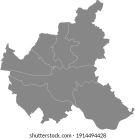 Simple gray vector map with white borders of boroughs (bezirke) of the Free and Hanseatic City of Hamburg, Germany