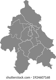 Simple gray vector map with white borders of municipalities of Belgrade, Serbia